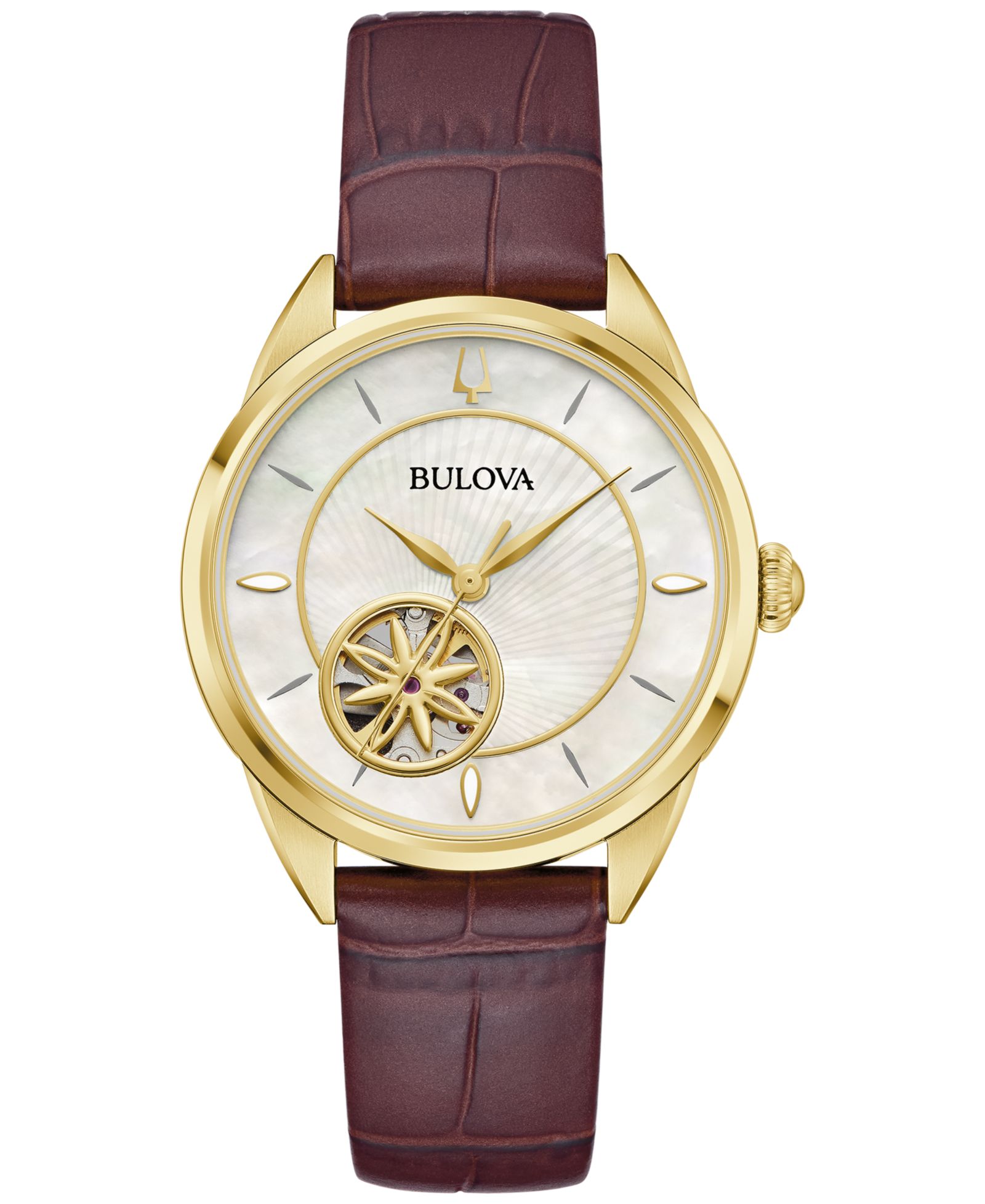 Часы Bulova Women's Sutton Automatic Brown Leather Strap 34.5mm