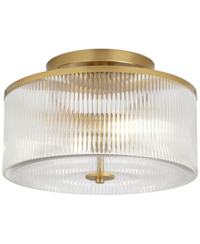 Possini Euro Design McKenzie 14" Mid Century Modern 2-Light Semi Flush-Mount Ceiling Light Fixture Kitchen Drum Warm Brass Finish