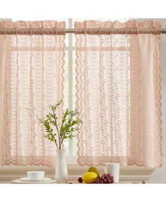 Декоративные занавески HLC.me Sophia Floral Lace Semi Sheer Voile Rod Pocket Cafe Tiers, 28x36, Blush Pink, Set of 2