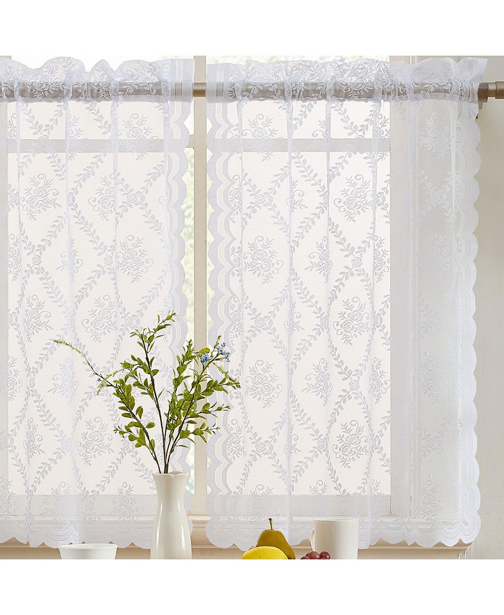 HLC.me Isabella Floral Rod Pocket Lace Semi Sheer Voile Short Cafe Tiers for Small Windows Curtain