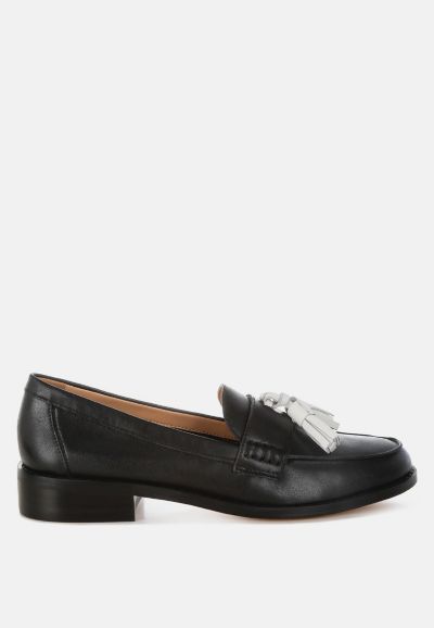 Rag and Co Womens Yelena Real Leather Tassel Loafers