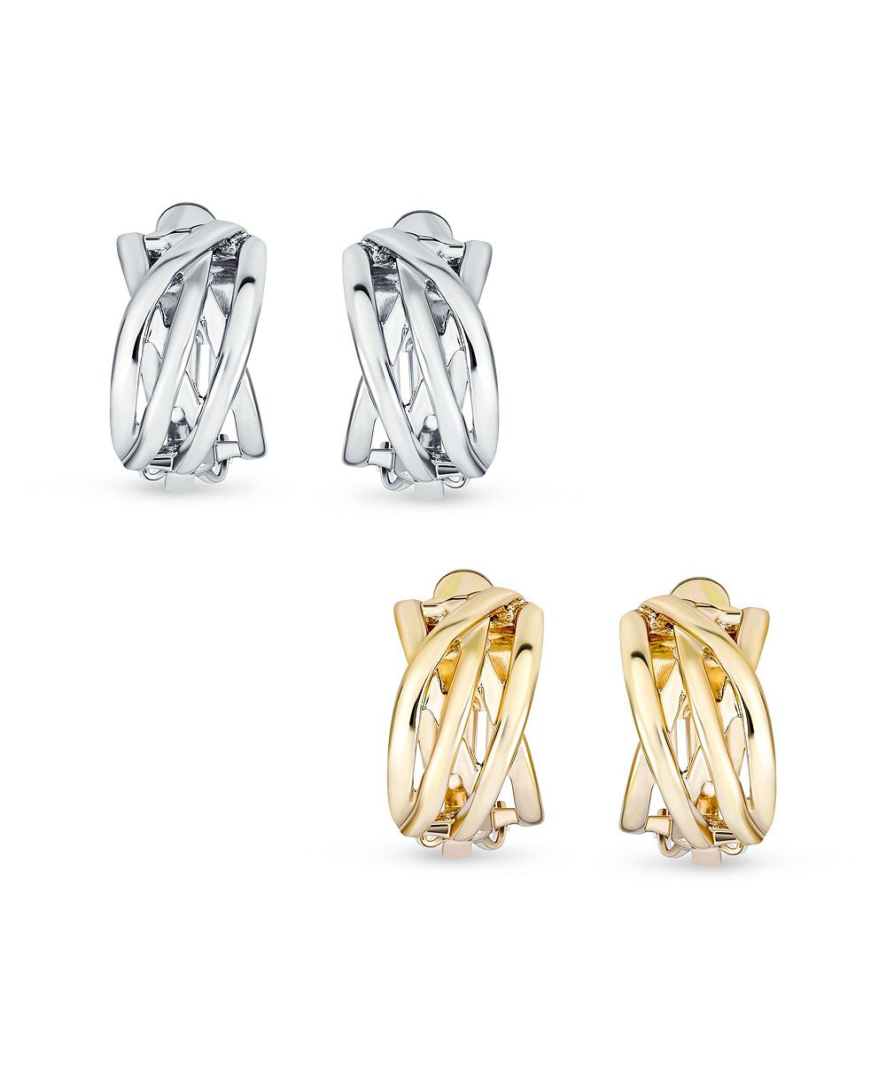 Серьги-клипсы Bling Jewelry с плетеным узором, широкое покрытие золото/серебро (набор из 2 пар)