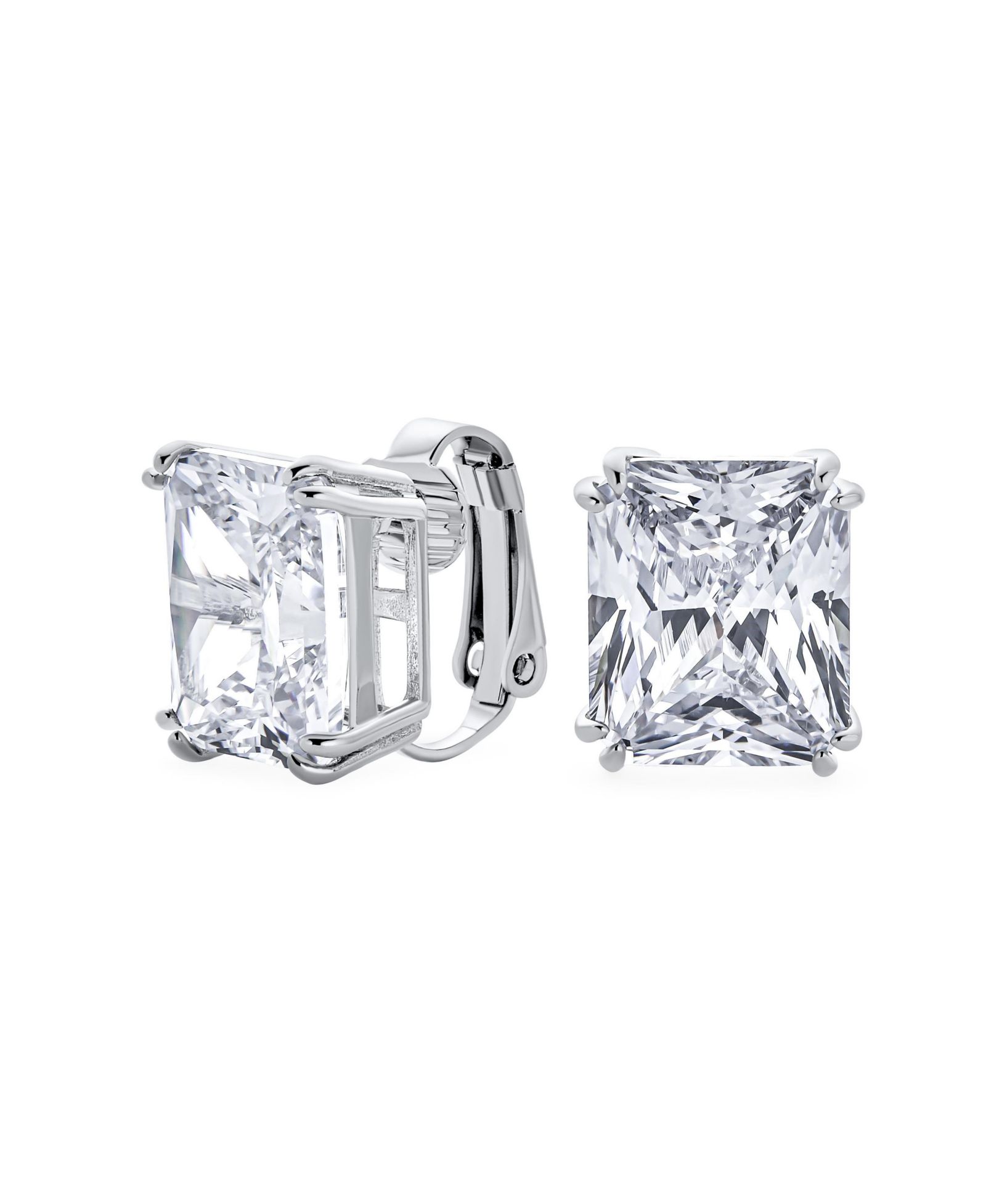 Серьги-гвоздики Bling Jewelry Rectangle Shape Statement Emerald Cut CZ Solitaire Clip On из латуни с напылением Rhodium