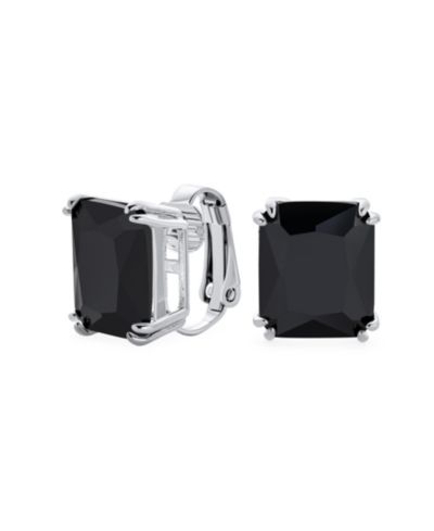 Bling Jewelry 7CT Rectangle Emerald Cut Dk Purple CZ Stud Clip-On Earrings Silver Plated