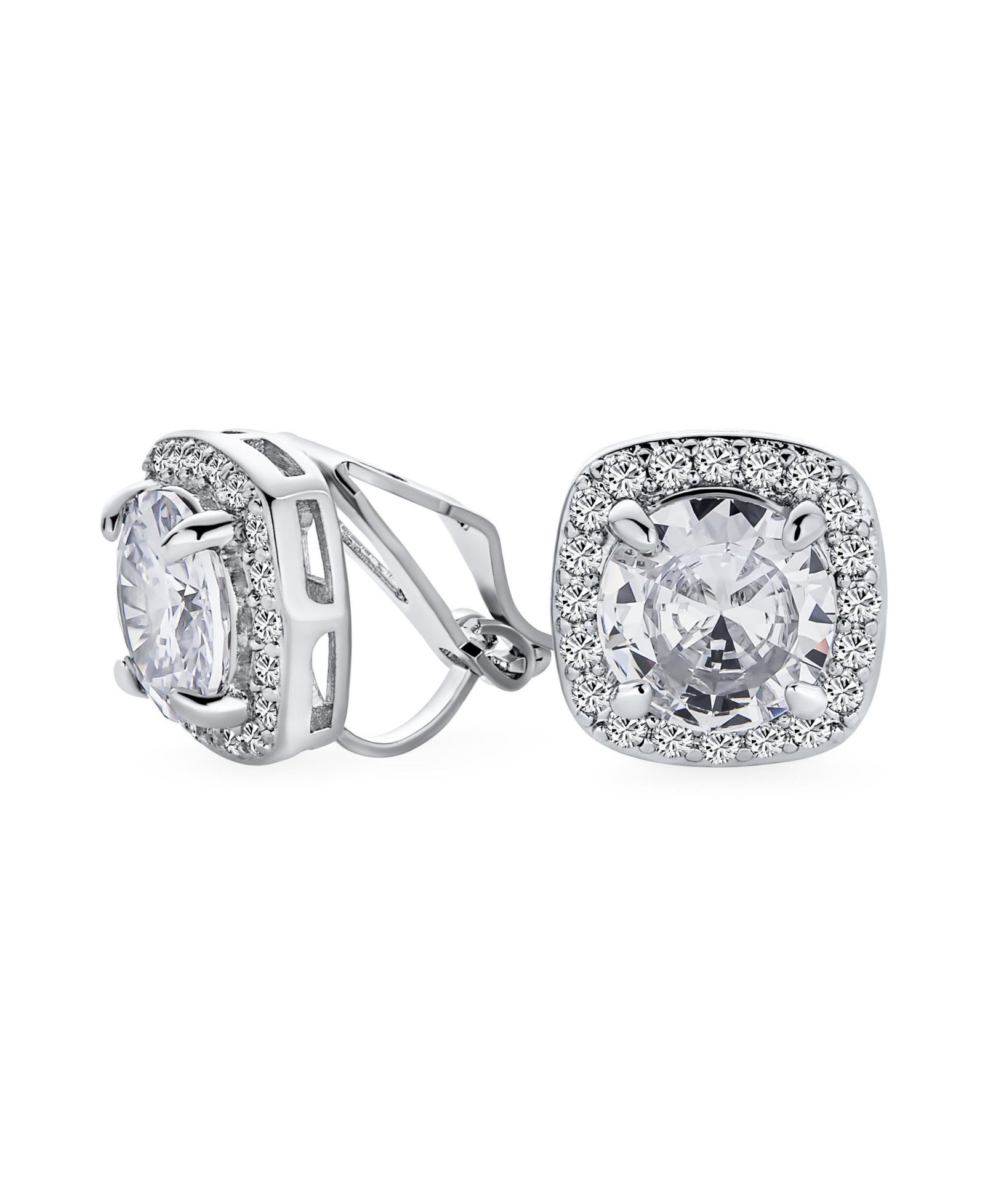 Серьги-гвоздики Bling Jewelry Traditional Solitaire Round Cubic Zirconia CZ Square Halo Clip On