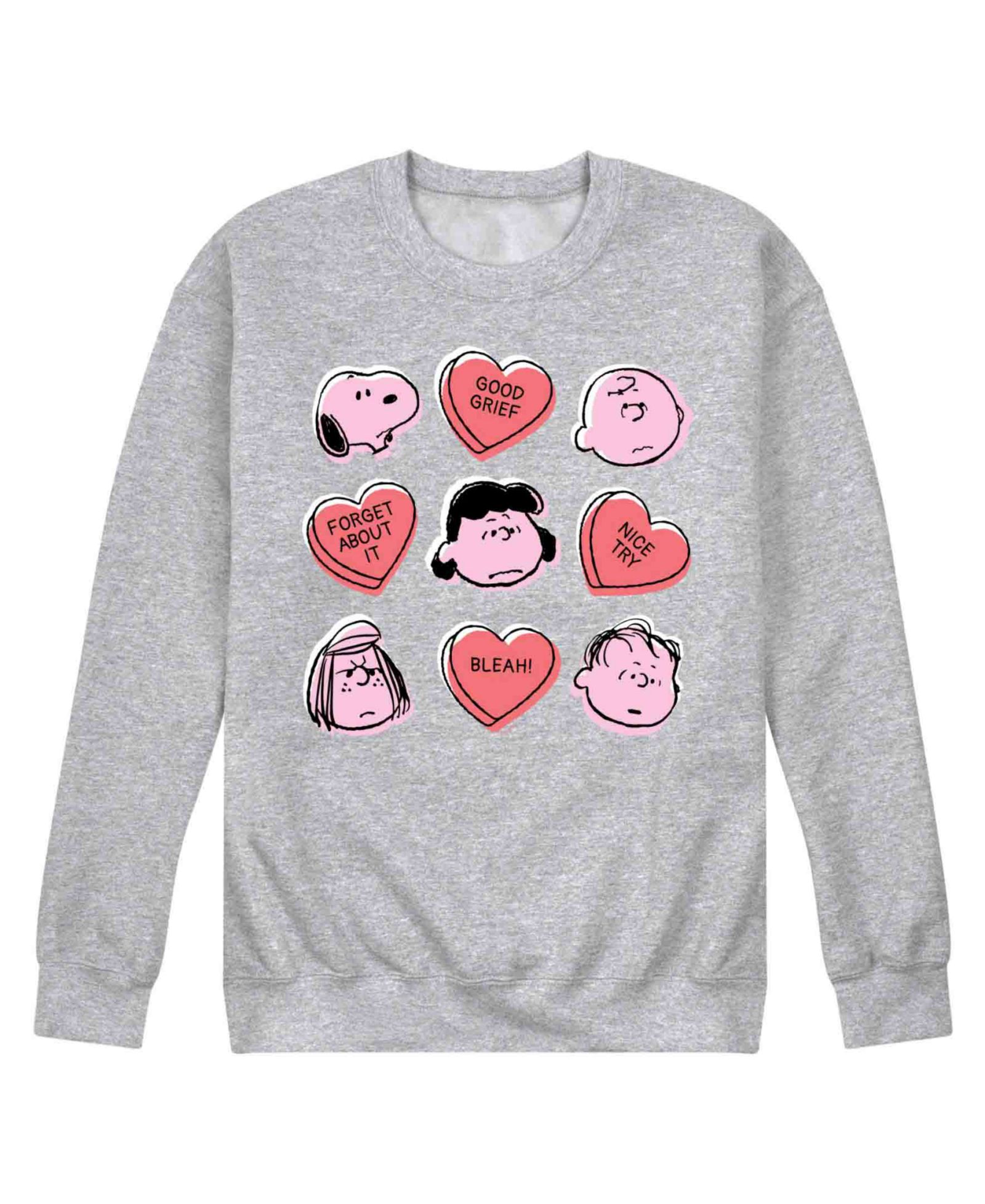 AIRWAVES Men's Peanuts Candy Hearts Long Sleeve Fleece T-Shirt
