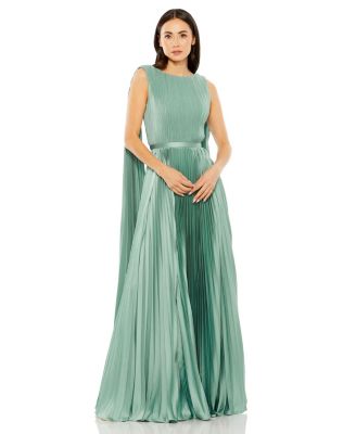 Mac Duggal Women's Sleeveless High Neck Cape Back Heat Pleated Gown