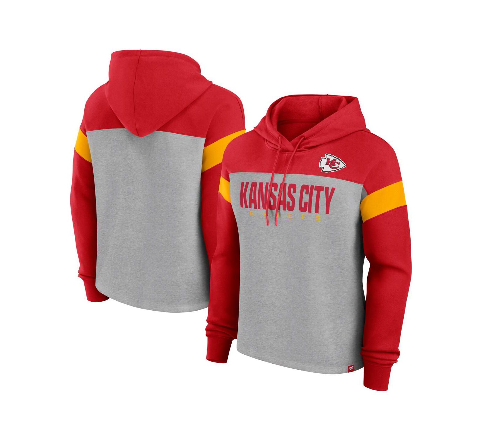 Fanatics Women's Heather Gray/Red Kansas City Chiefs Bold Play Call Pullover Hoodie