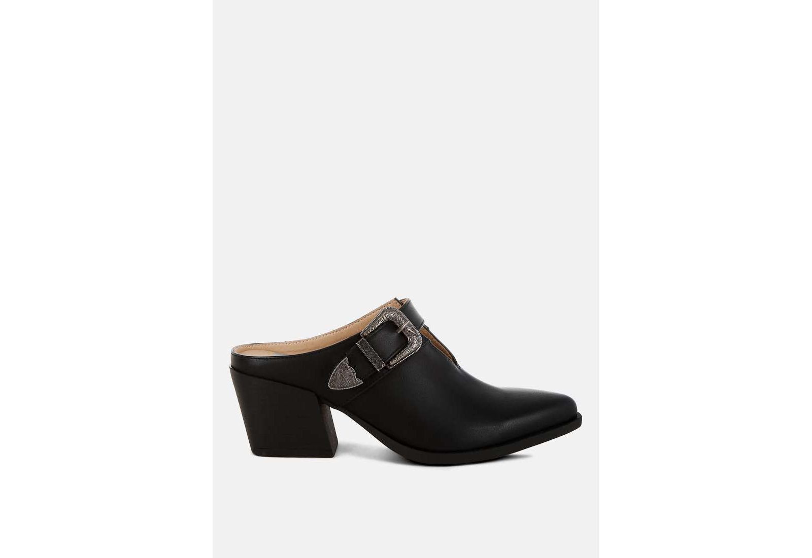 Holler Carved Buckle Statement Mules