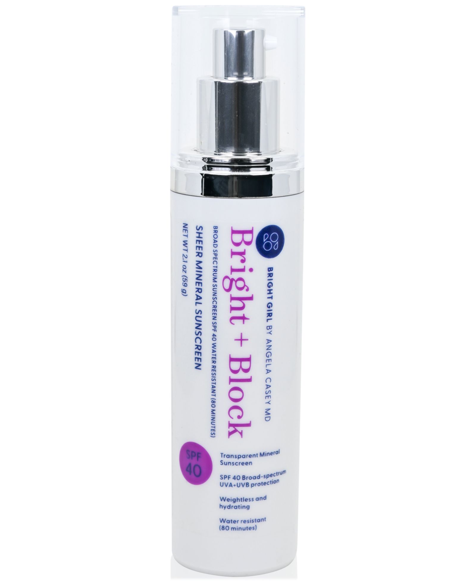 Солнцезащитный крем Bright Girl Bright + Block Sheer Mineral SPF 40, 2.1 oz.