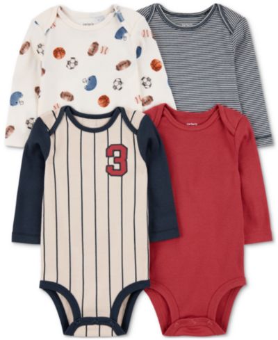 Carter's Детские Cotton Sports Jersey Long-Sleeve Bodysuits, 4 Pack