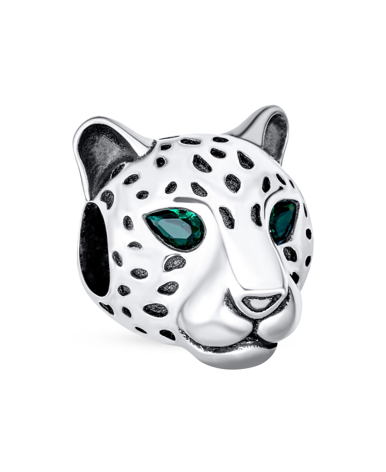 Подвеска Bling Jewelry .925 Sterling Silver, голова ягуара/пантеры, зеленые глаза CZ
