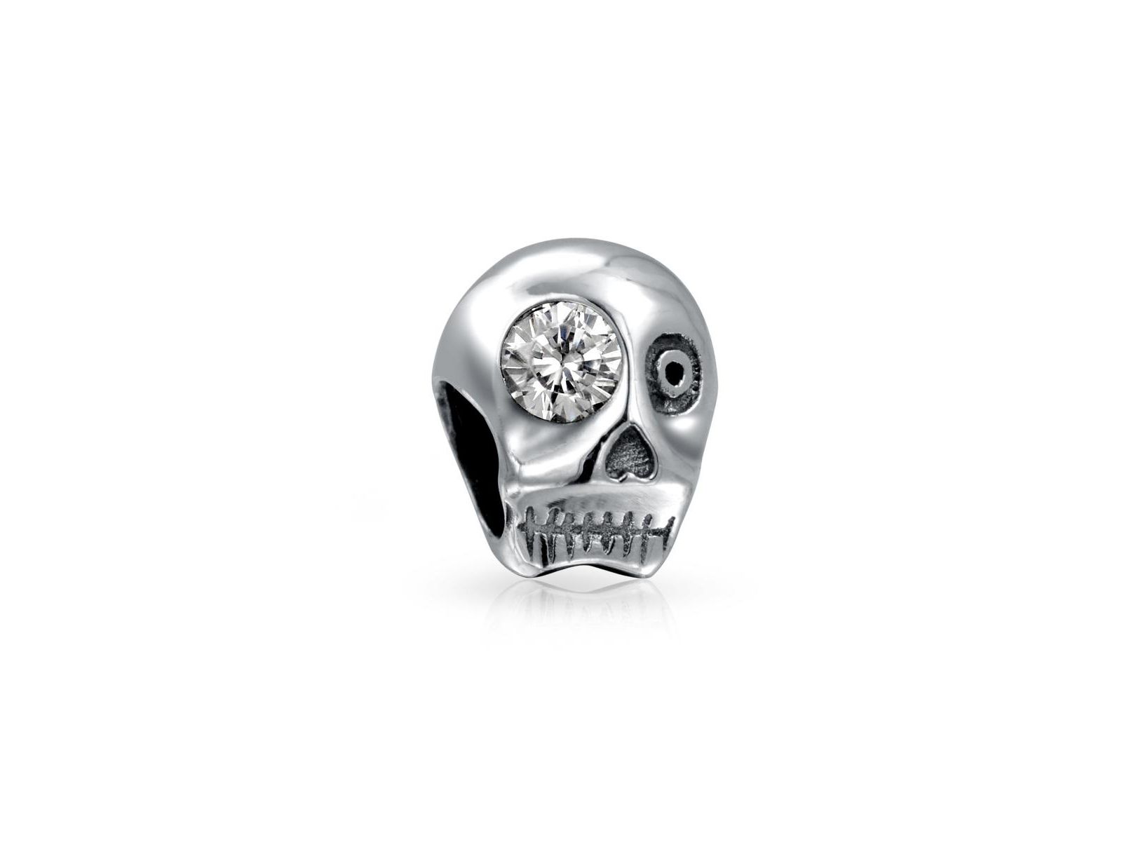Bling Jewelry Halloween Skeleton CZ Eye Charm Bead for Bracelet .925 Sterling Silver