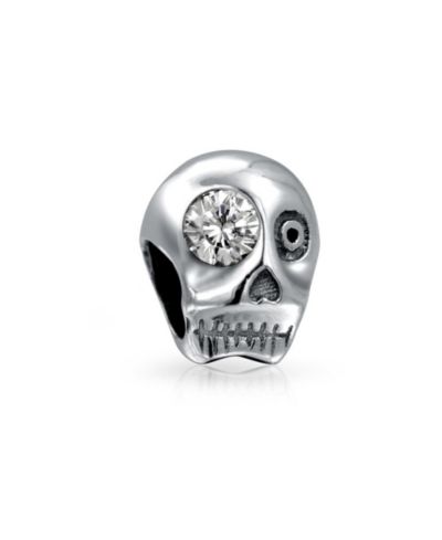 Bling Jewelry Halloween Skeleton CZ Eye Charm Bead for Bracelet .925 Sterling Silver