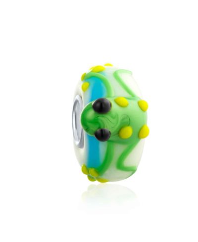 Bling Jewelry Animal Green Yellow Toad Frog Charm Bead for Bracelet .925 Sterling Silver