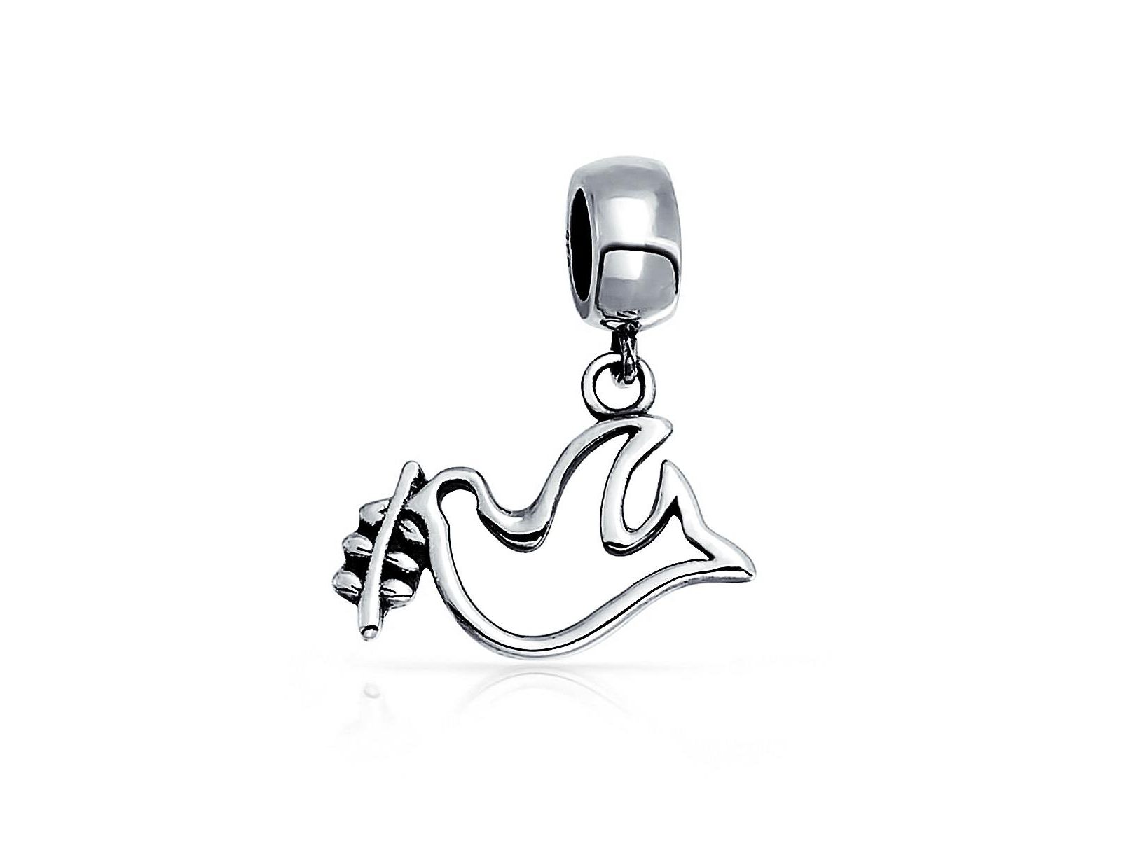 Bling Jewelry .925 Sterling Silver World Peace Olive Branch Open Dove Love Bird Dangle charm bead для браслета