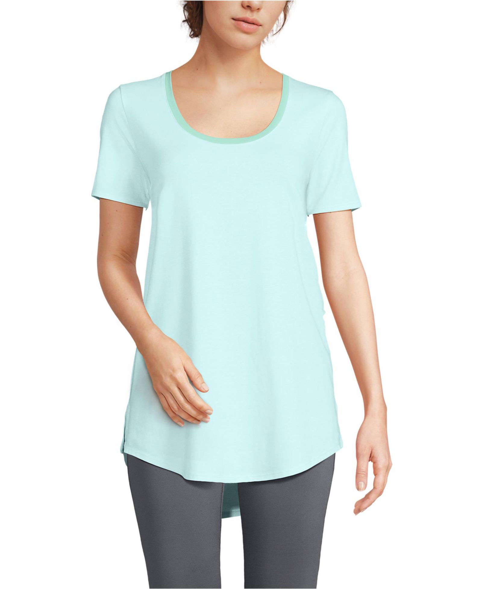 Lands' End Women's Short Sleeve Power Performance Scoop Neck Curved Hem Tunic Tee