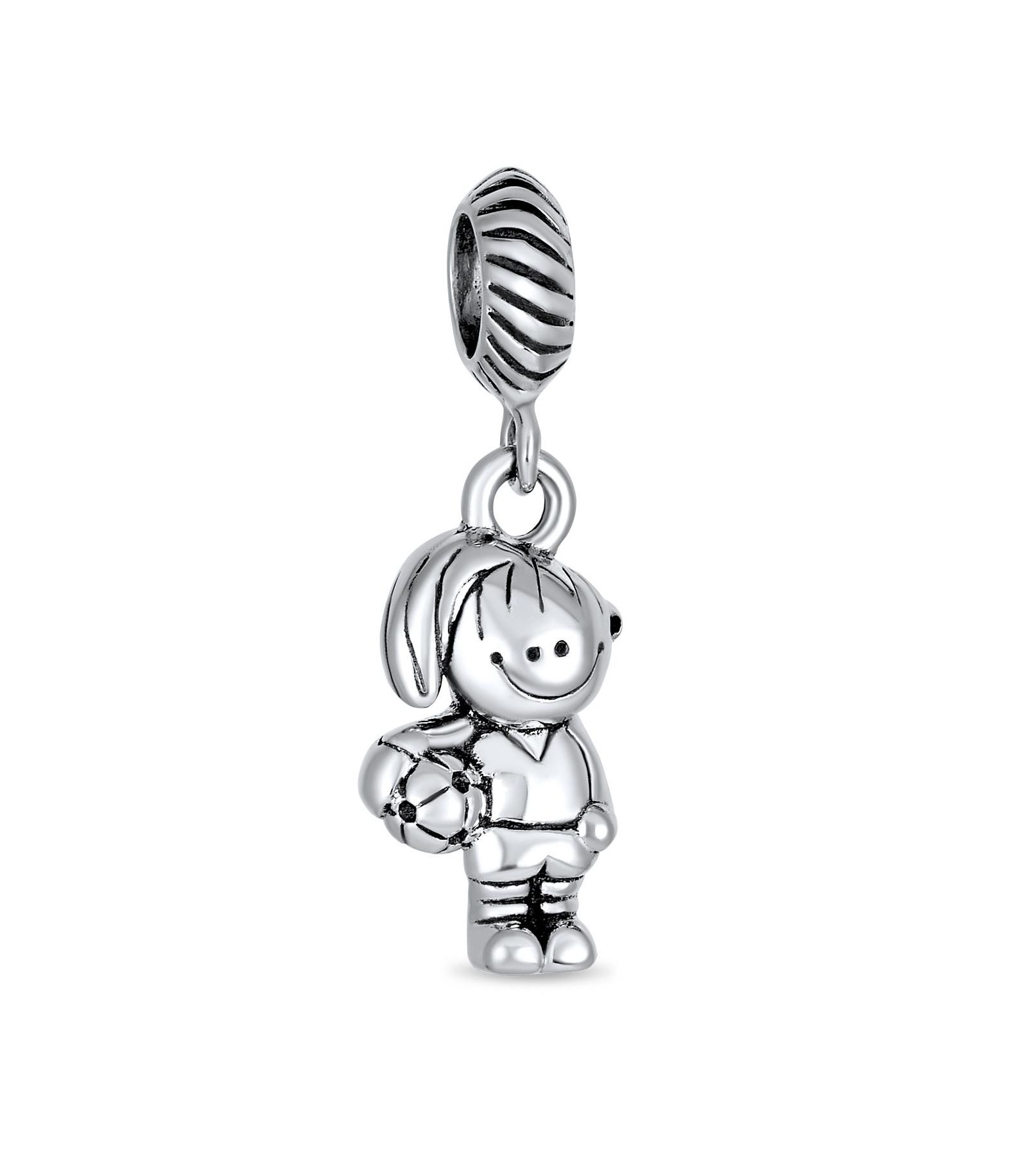 Bling Jewelry Soccer Player Oxidized Dangle Charm Bead for Bracelet .925 Sterling Silver