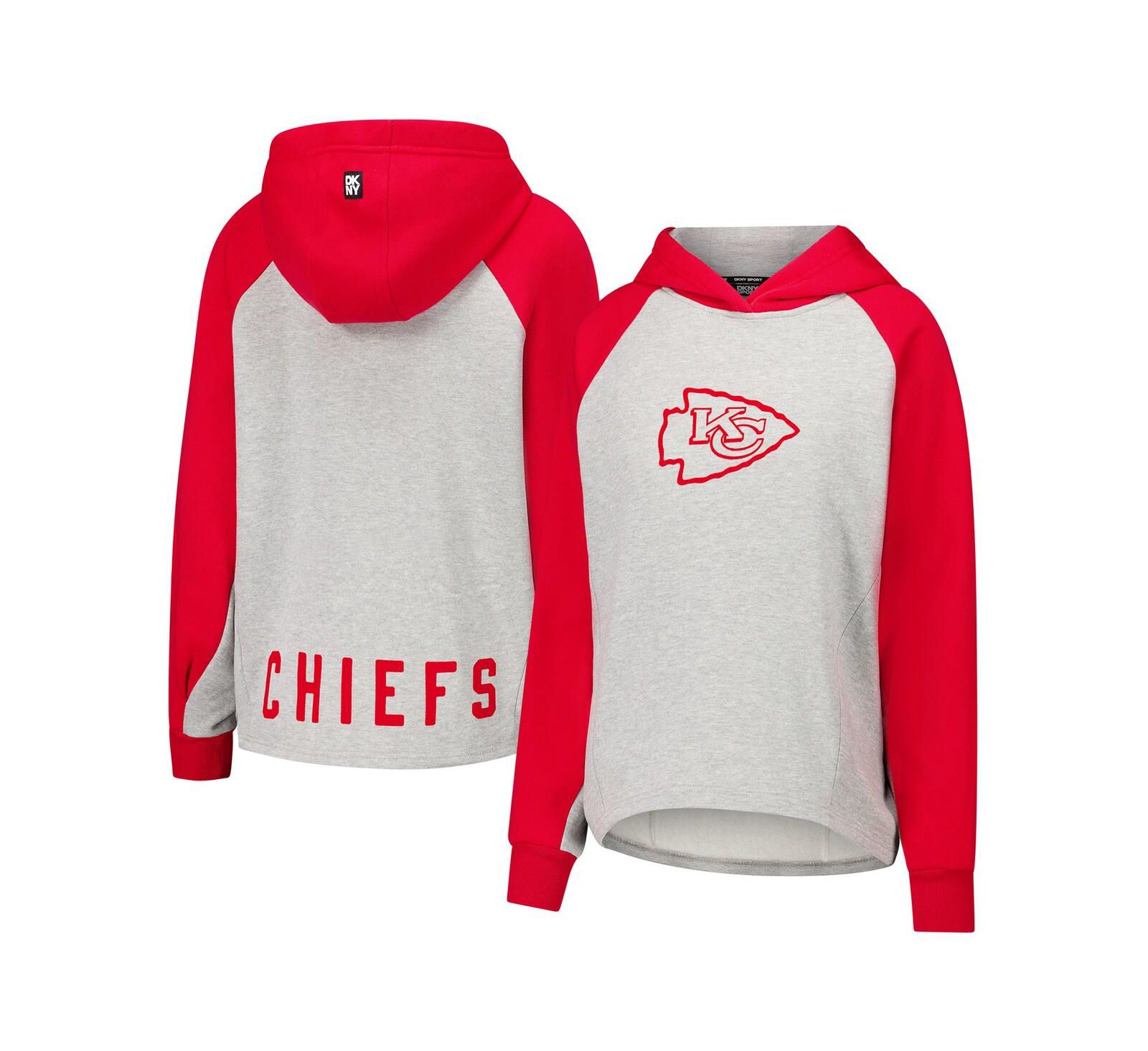 DKNY Sport Женский свитшот DKNY Kansas City Chiefs Joy, cropped, raglan, Gray/Red