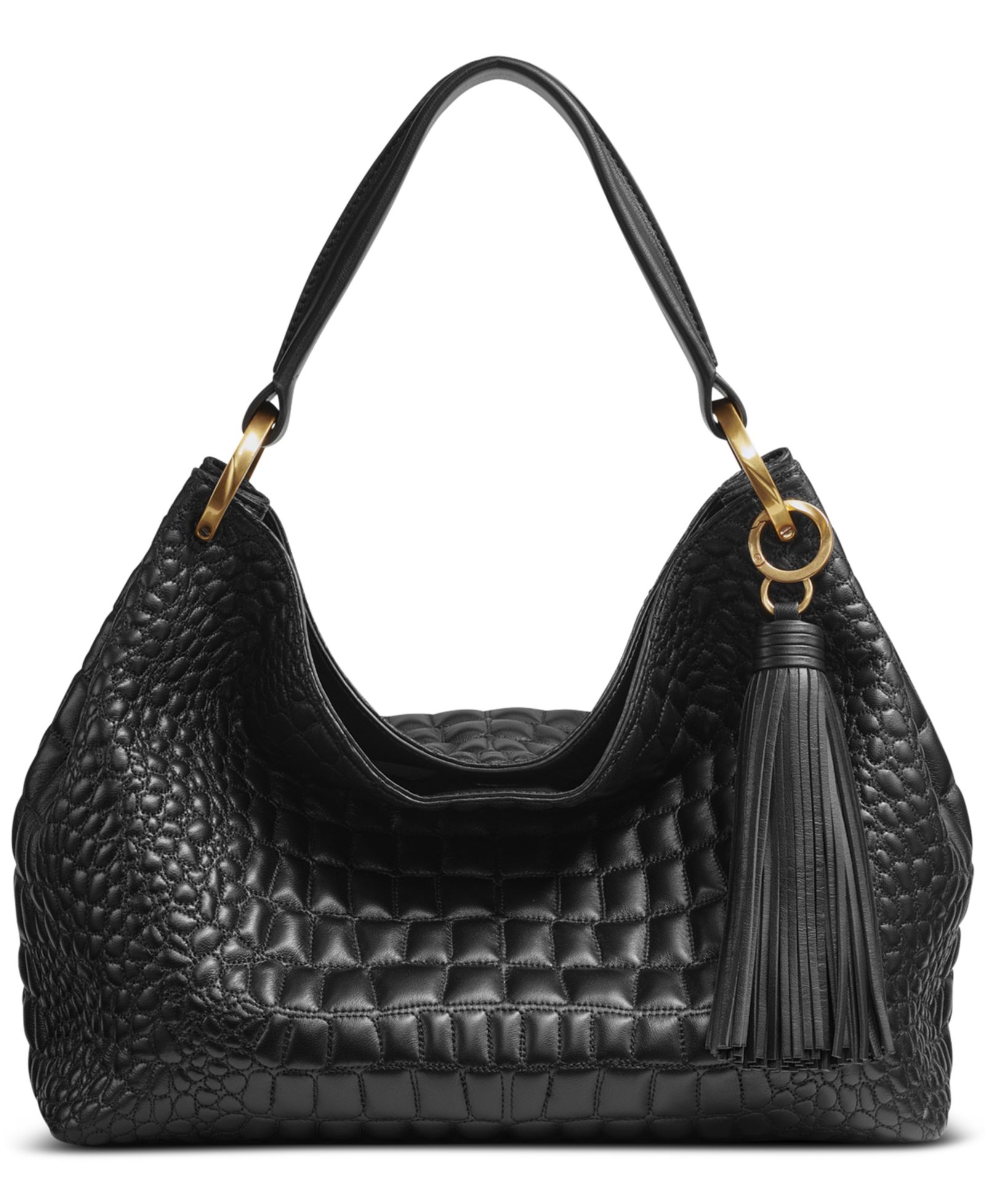 Donna Karan New York Glenwood Quilted Croc Large Shoulder with Tassel Detail