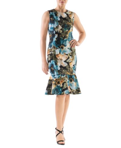 Женское платье Donna Ricco Floral-Print Flounce-Hem Sheath