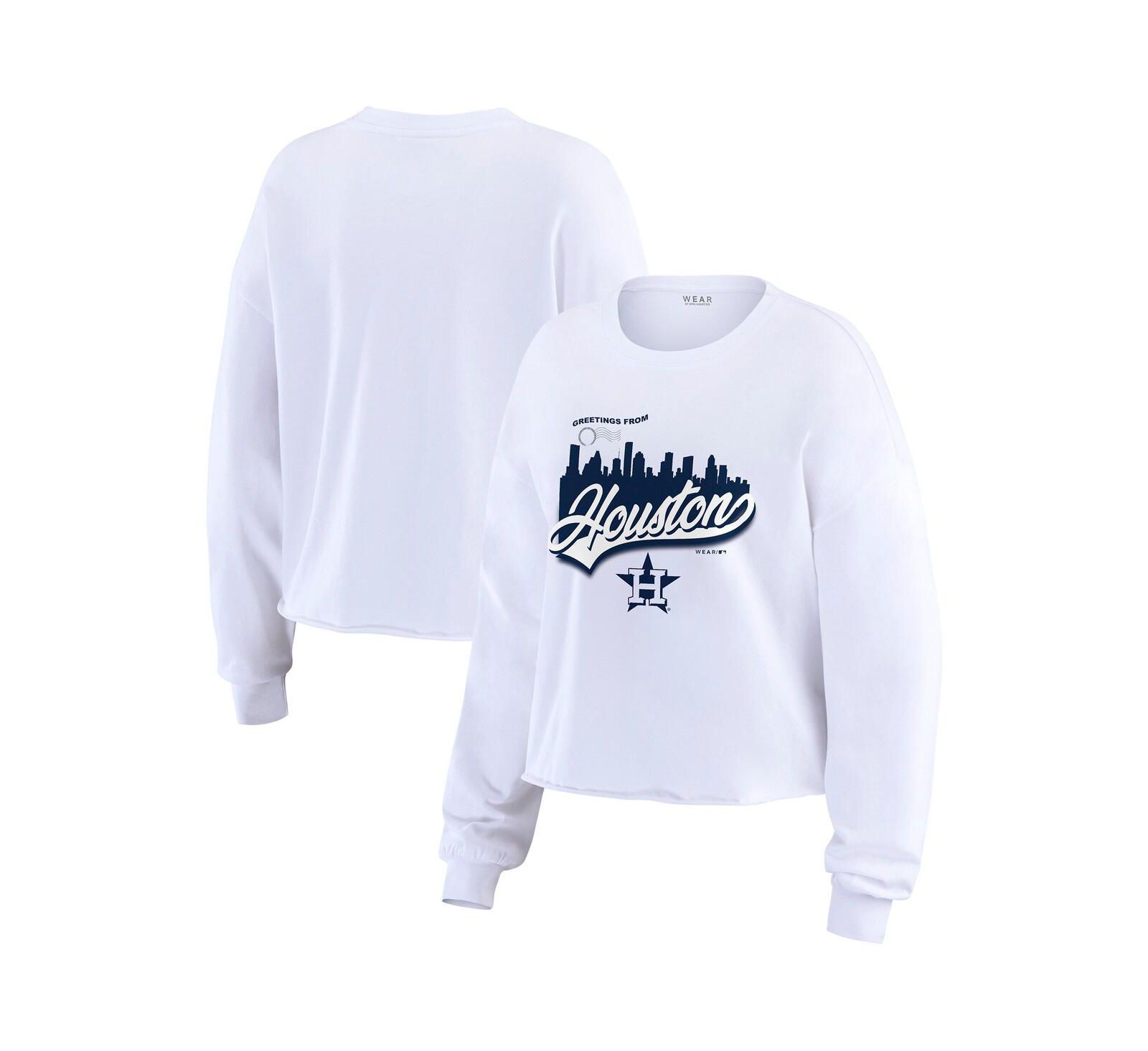 WEAR by Erin Andrews Women's White Houston Astros Domestic Postcard Long Sleeve T-Shirt