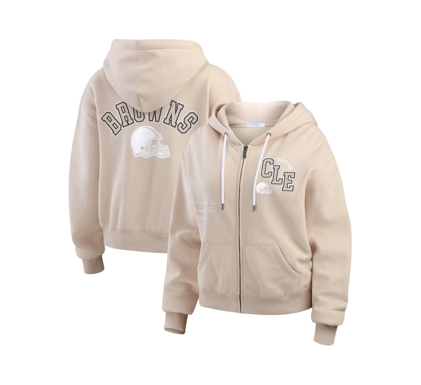 Женское худи WEAR by Erin Andrews Oatmeal Cleveland Browns Tonal Full-Zip