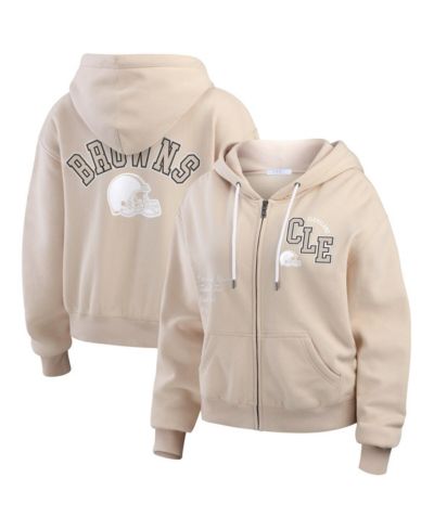 WEAR by Erin Andrews Women's Oatmeal Cleveland Browns Tonal Full-Zip Hoodie