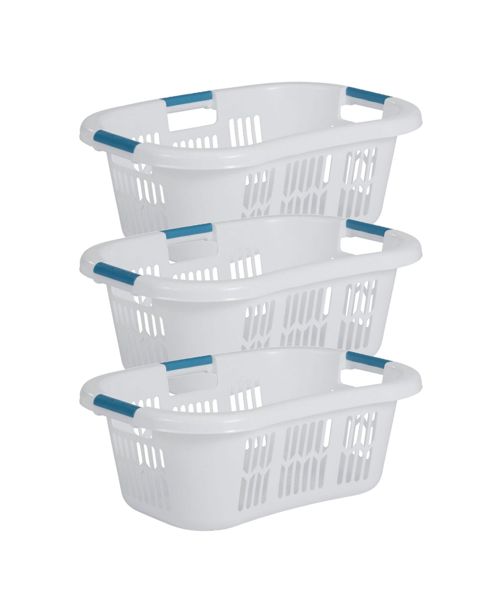 Rubbermaid 2.1-Bushel Small Hip-Hugger Plastic Laundry Basket, White (3-Pack)