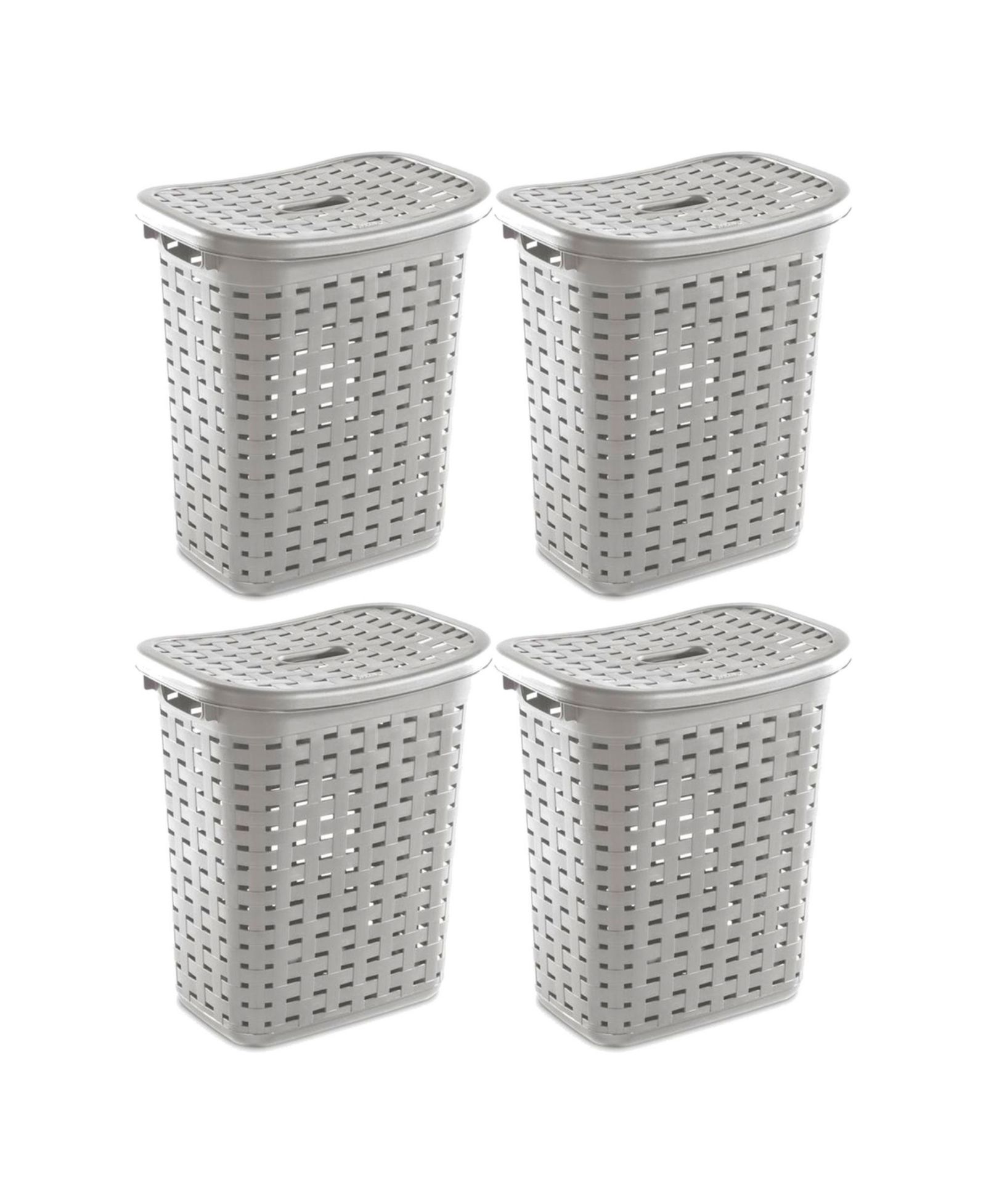 Sterilite Plastic Weave Laundry Hamper Slim Clothes Lidded Basket, Gray, 4-Pack