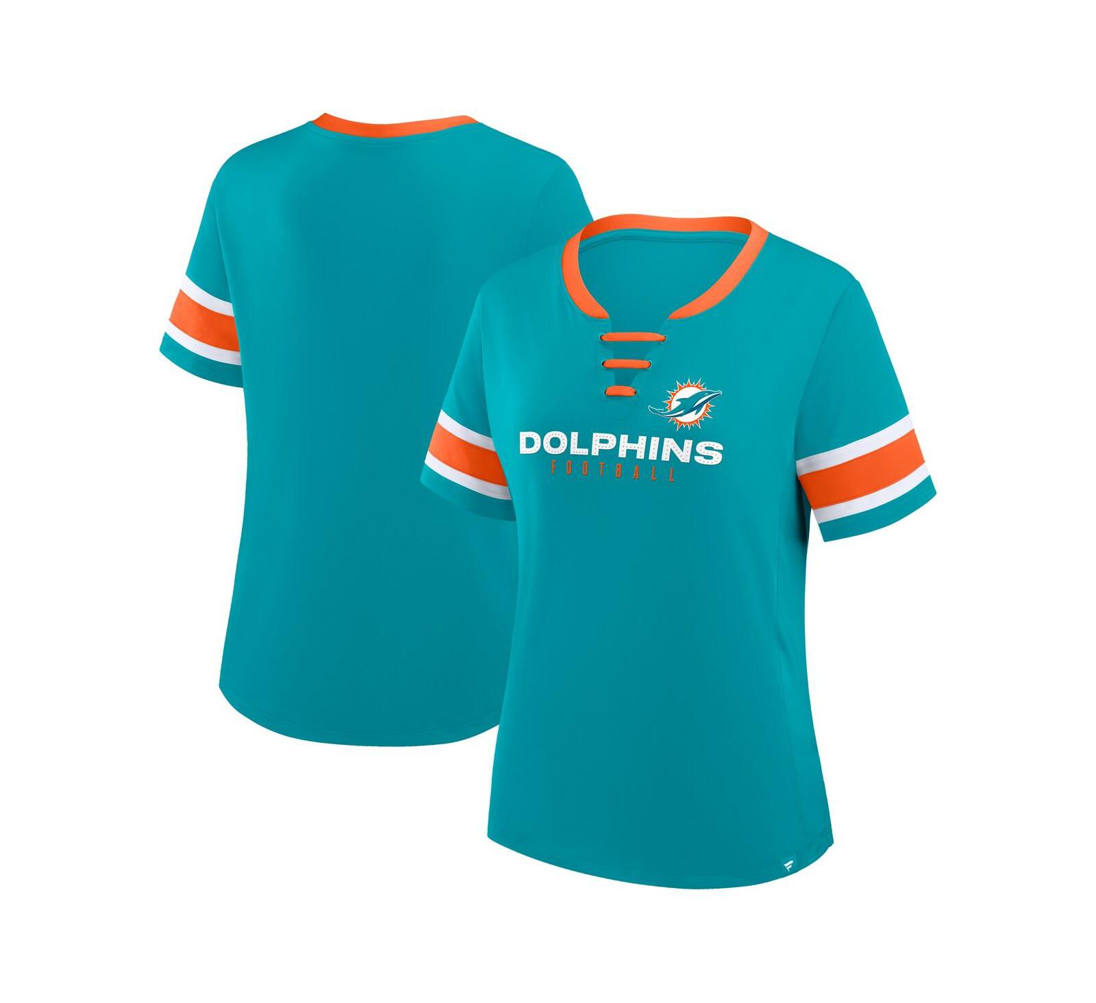 Fanatics Women's Aqua Miami Dolphins Redzone Draw Play Athena Lace-Up T-Shirt