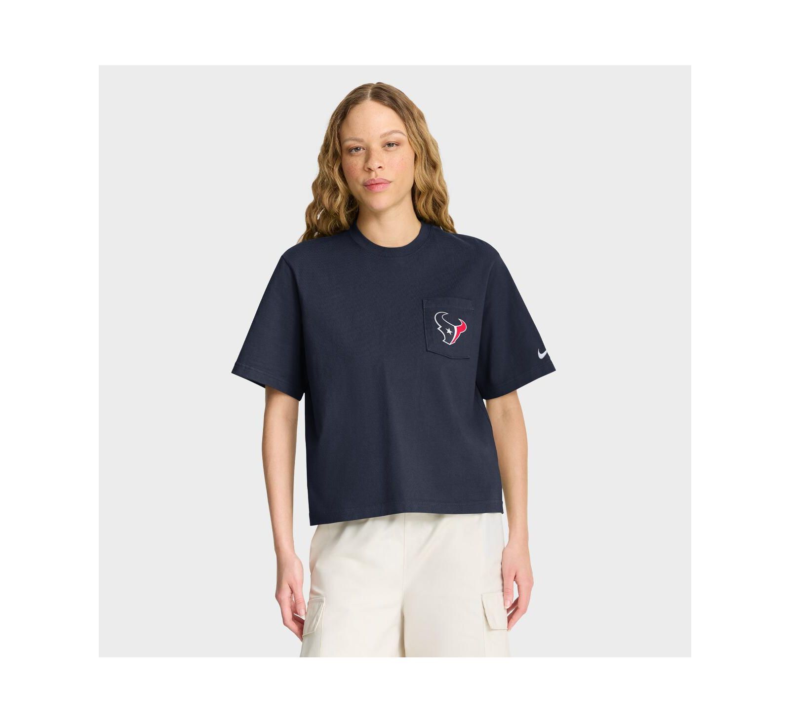 Nike Women's Houston Texans Rewind Pocket Boxy T-Shirt, темно-синий