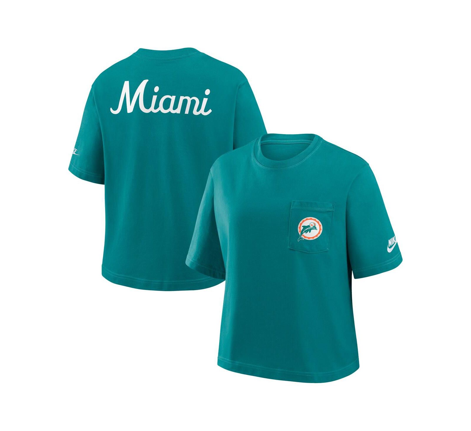 Женская футболка Nike Aqua Miami Dolphins Rewind Pocket Boxy