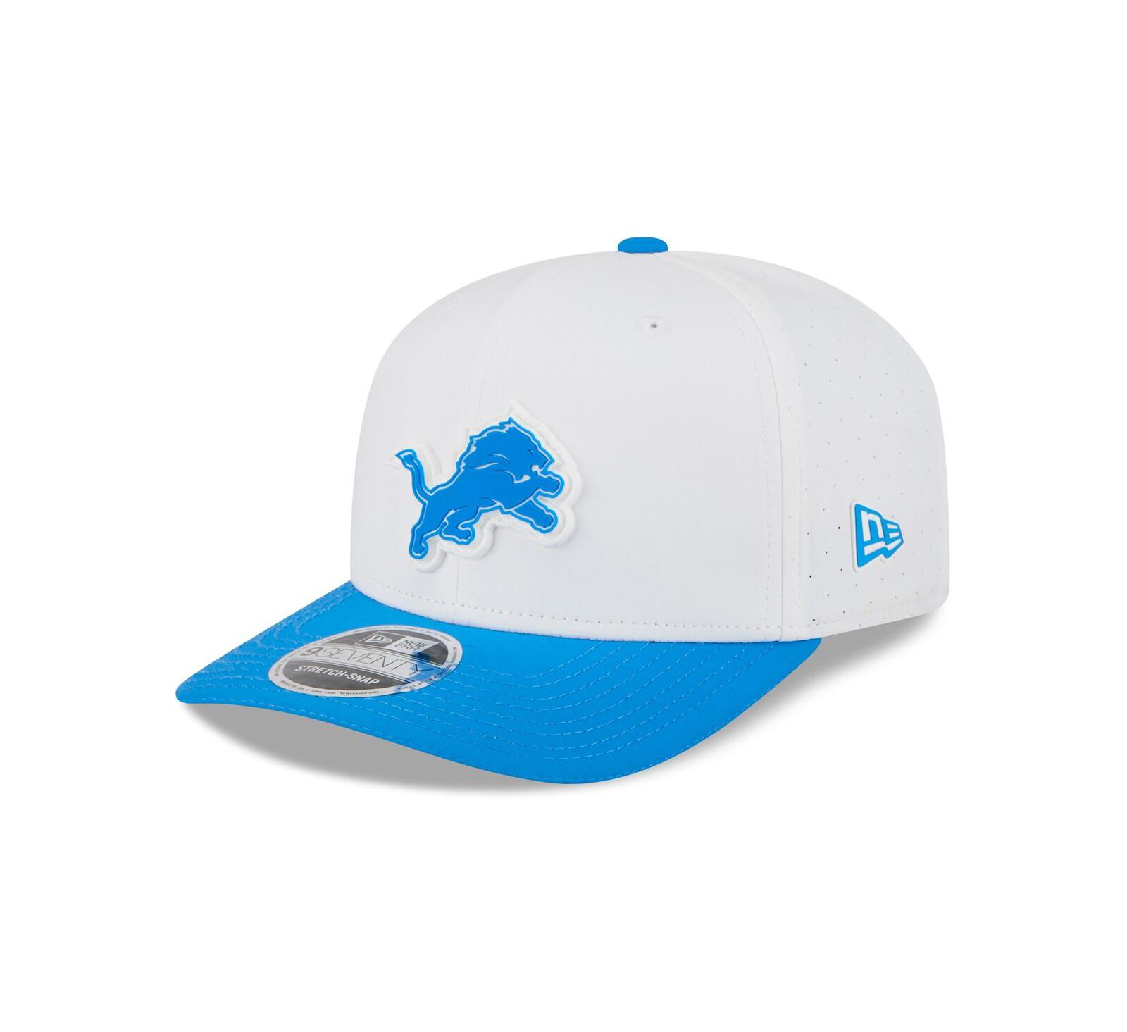 Мужская кепка New Era White/Blue Detroit Lions 2025 NFL Training Camp 9SEVENTY Adjustable