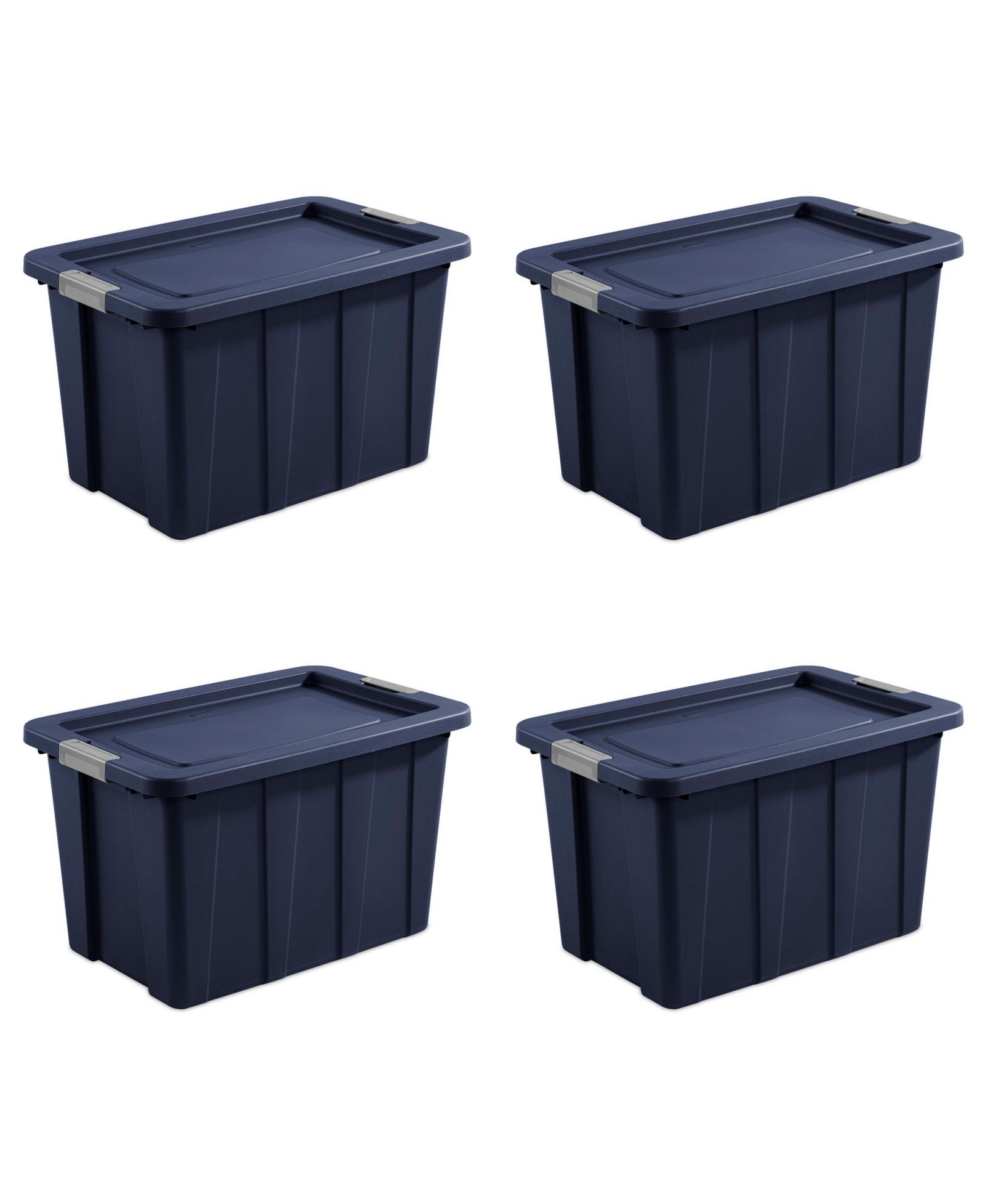 Sterilite Tuff1 30 Gallon Plastic Storage Tote Bin w/Latching Lid, Blue (4 Pack)