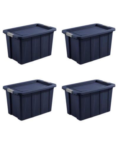 Sterilite Tuff1 30 Gallon Plastic Storage Tote Bin w/Latching Lid, Blue (4 Pack)