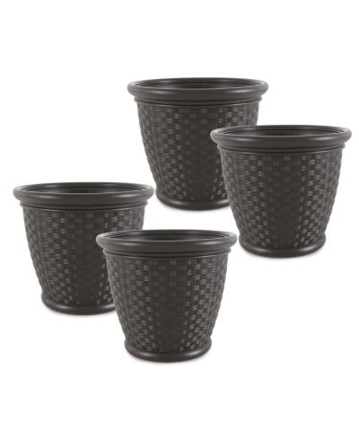 Suncast Sonora 18 Inch Resin Wicker Decorative Flower Planter, Brown (4 Pack)