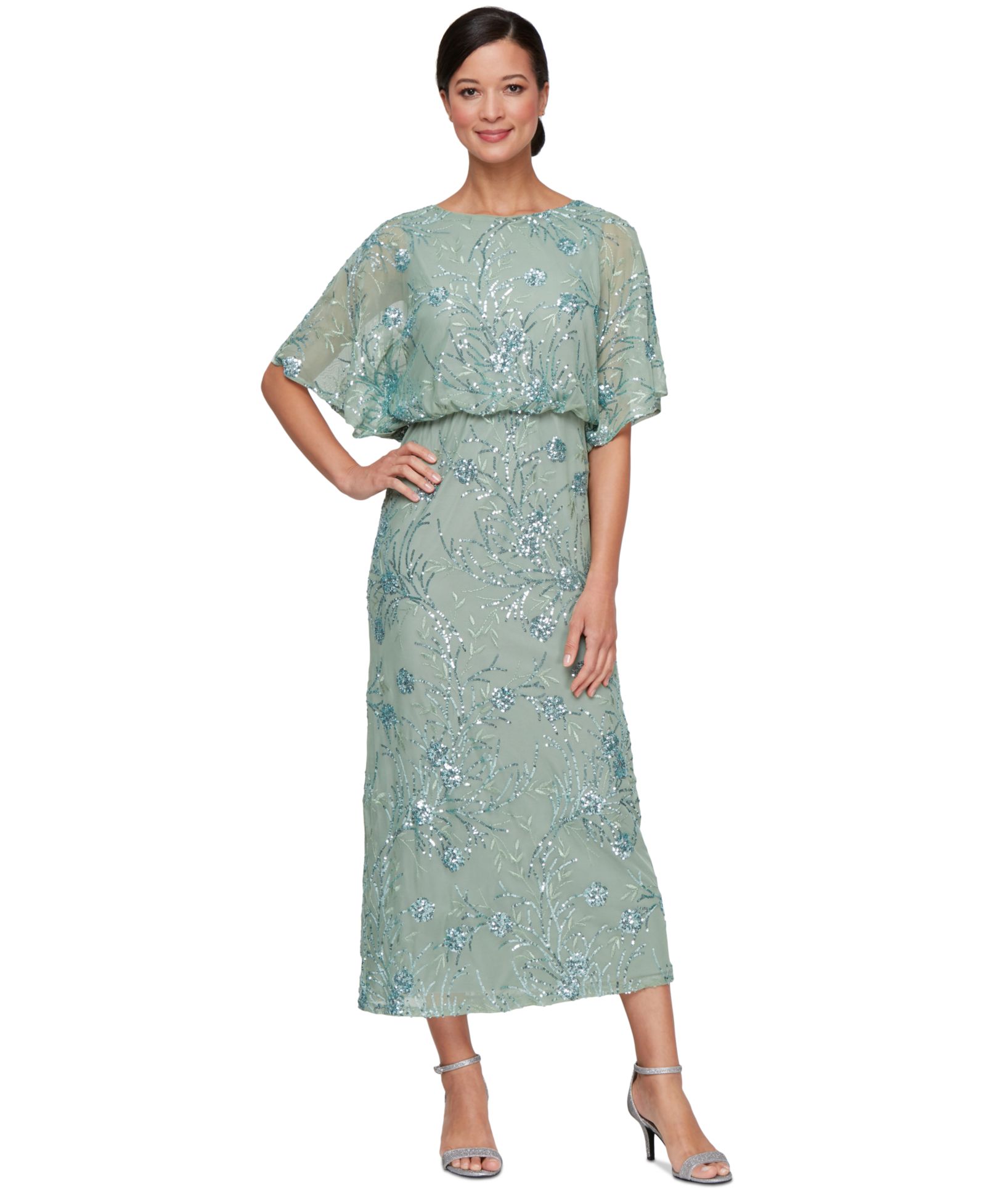 SL Fashions Женское миди-платье с пайетками, блузон