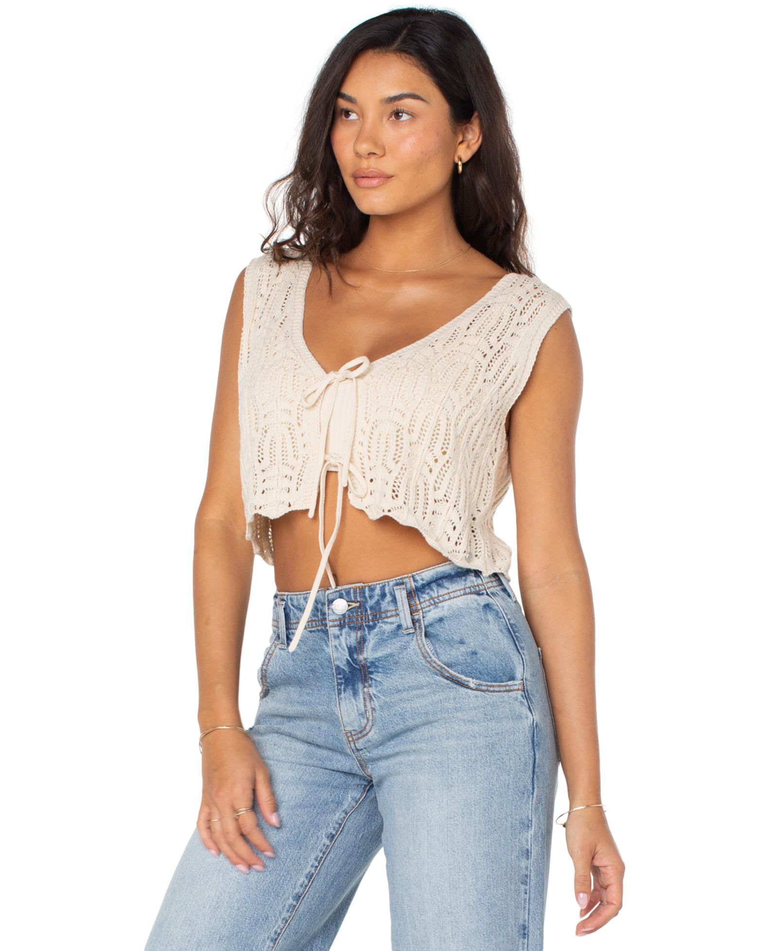 Roxy Women's Beach Bound Cotton Crochet Tie-Front Vest