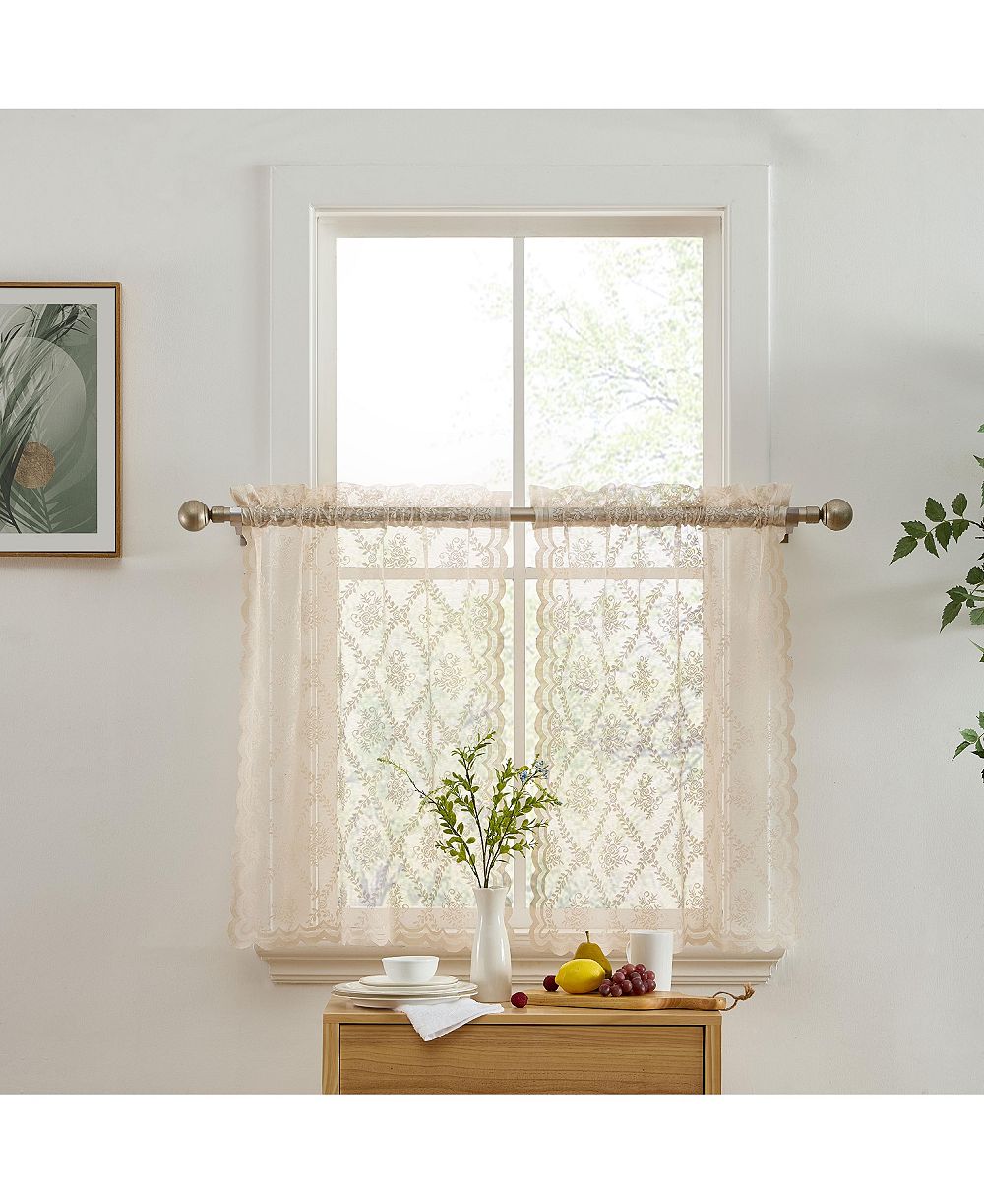 Короткие занавески HLC.ME Isabella Floral Lace Semi Sheer Voile 28 x 36 Inch