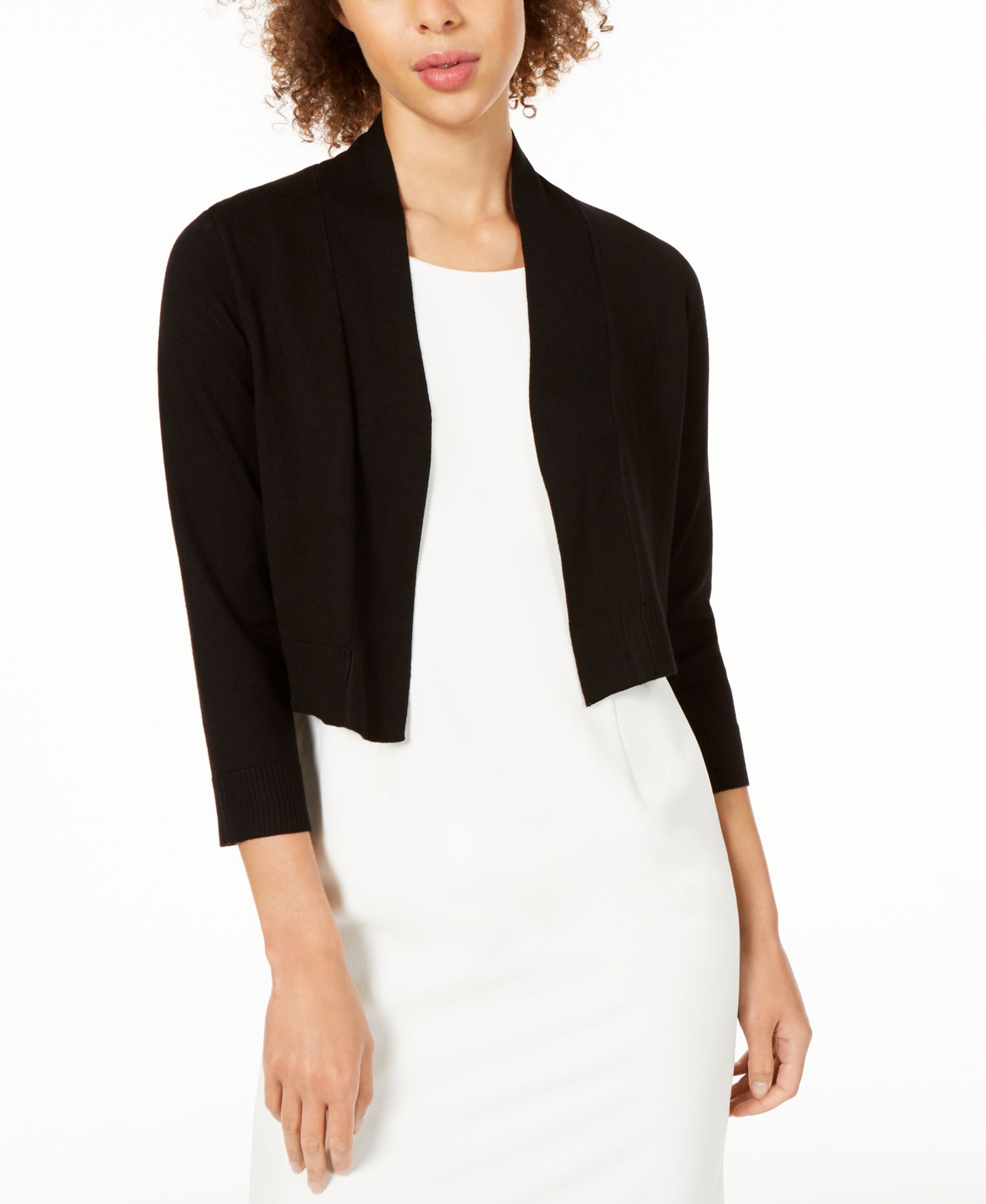 Calvin Klein Women's Cropped Open-Front Three-Quarter Sleeve Cardigan