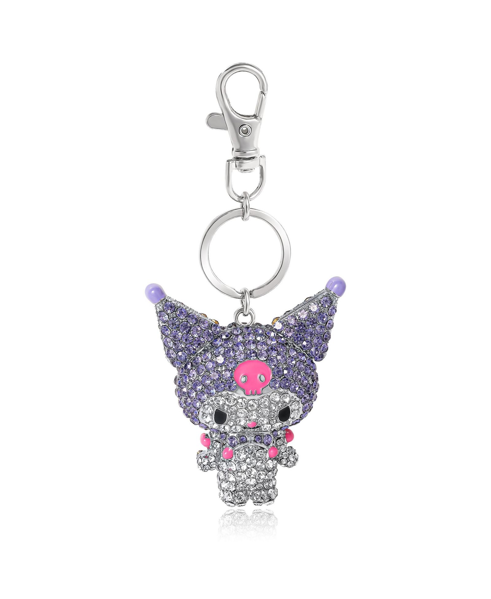 Sanrio Kuromi Crystal Keychain Bag Travel Charm - Sparkling Purple and Silver Rhinestones