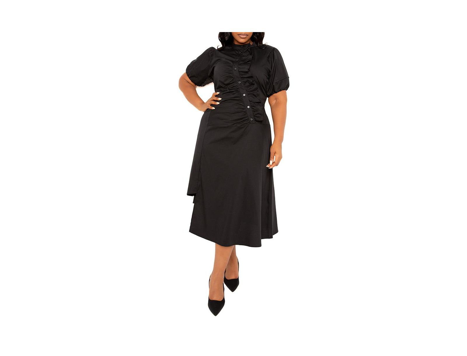 Buxom Couture Женское платье-рубашка Plus Size Asymmetrical Ruffle Shirt Dress