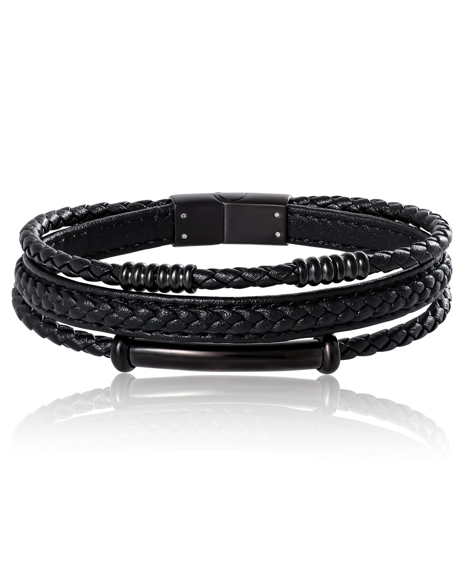 Браслет Lucky Brand 3-Row Black Corded Bracelet for Men (Black, 8.25") | IP-Plated Stainless Steel and Faux Leather Cord для мужчин, чёрный, 8.25", из нержавеющей стали с IP-покрытием и искусственной кожи