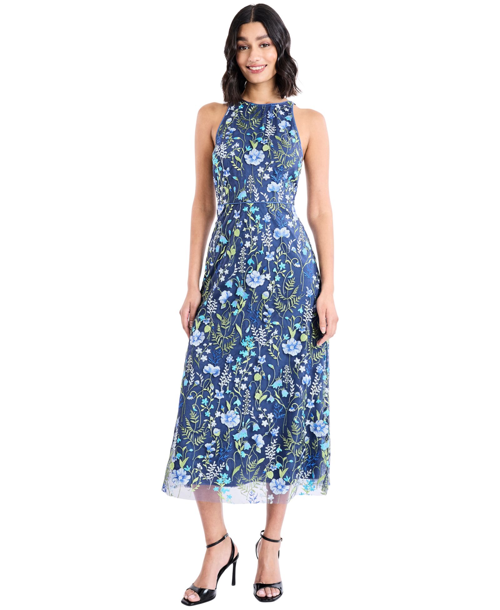 Maggy London Women's Embroidered Floral Midi Nylon Dress