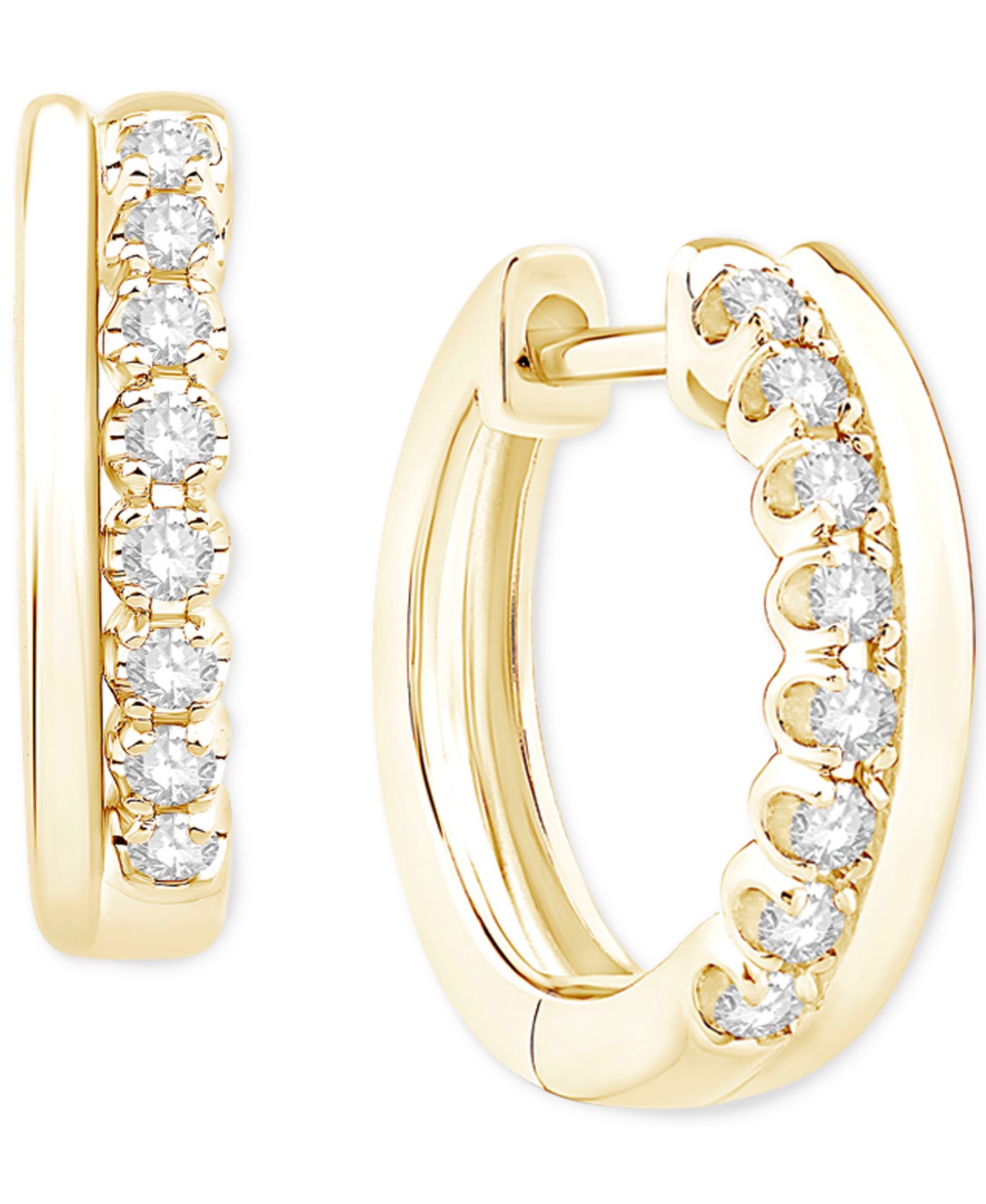 Серьги-кольца с двойным рядом бриллиантов, 10k Gold