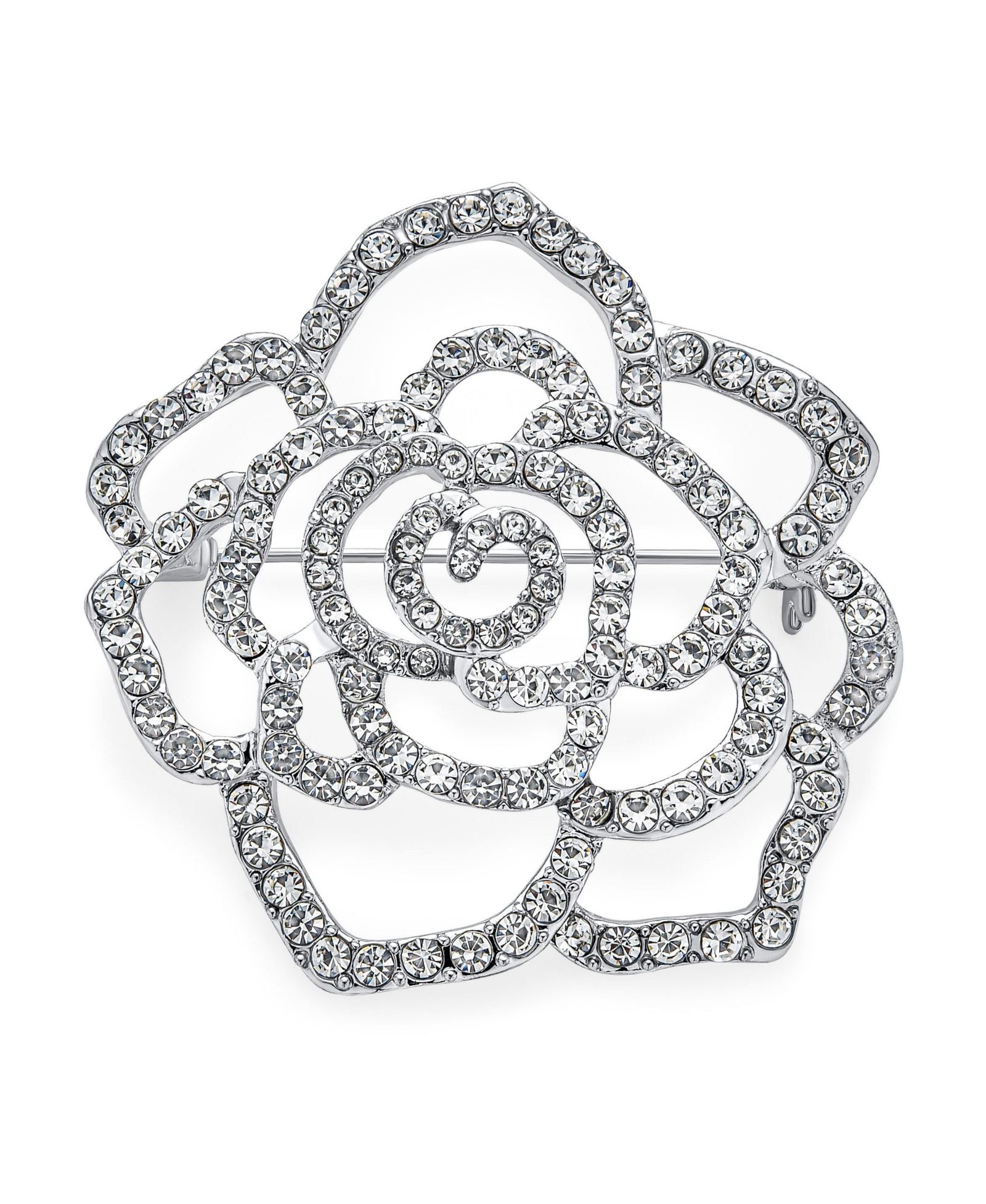 Bling Jewelry Sparkling Flower Brooch Pin with Crystals Tone Rhodium Plated
