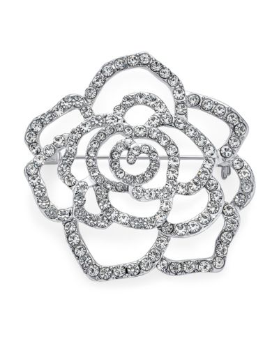 Bling Jewelry Sparkling Flower Brooch Pin with Crystals Tone Rhodium Plated