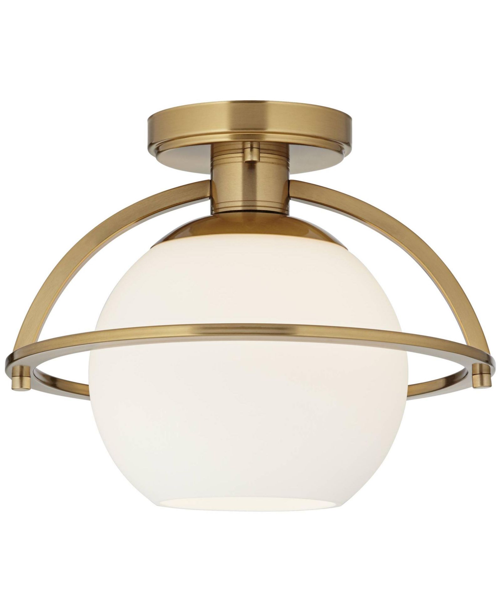 Possini Euro Design Oblys 12" Modern Semi Flush-Mount Ceiling Light Fixture Kitchen Foyer Round Warm Brass Finish White Glass