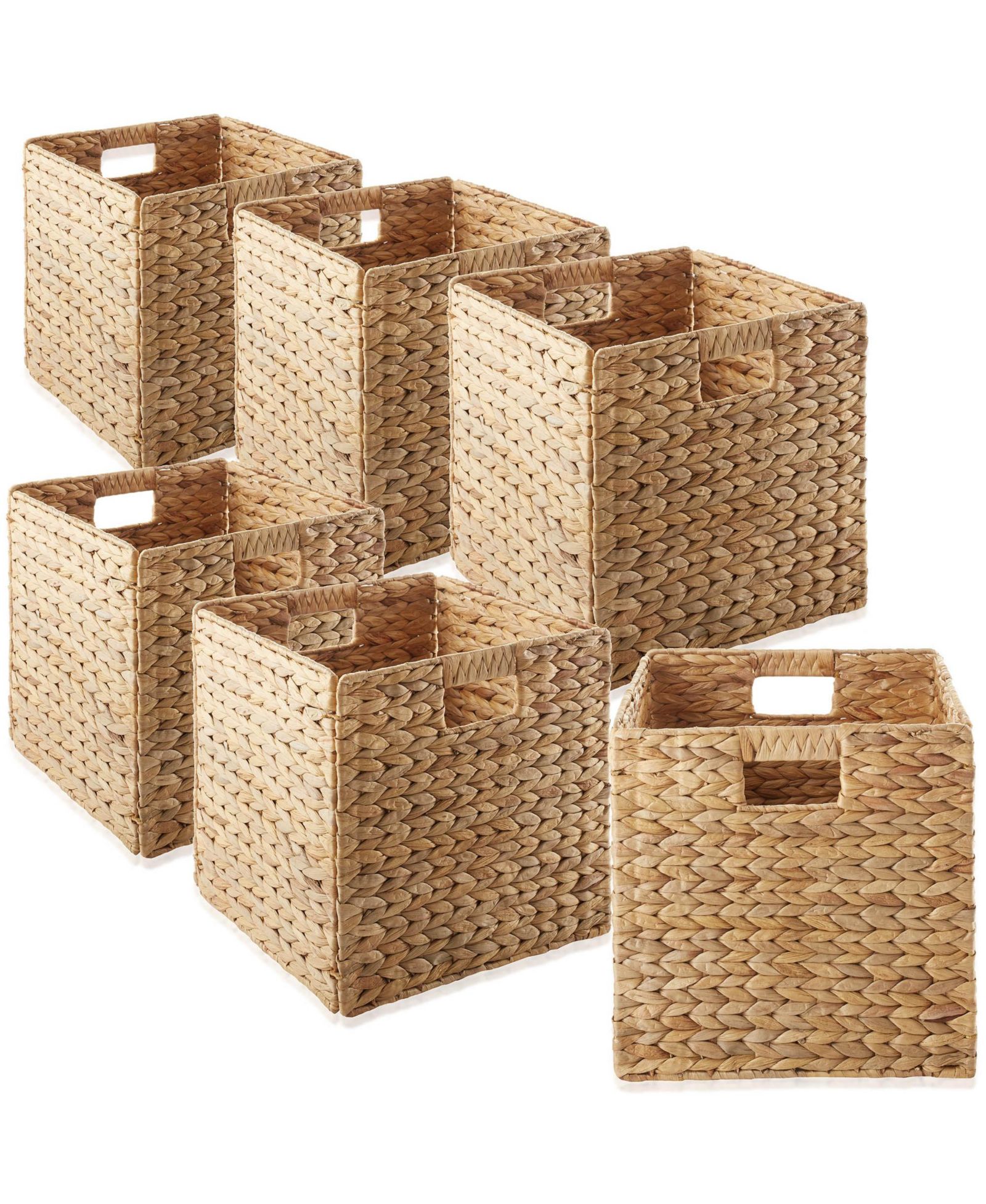 Casafield Collapsible Woven Water Hyacinth Storage Baskets, 13" x 13" Cube Organizers for Bathroom, Bedroom, Laundry, Pantry, Shelves